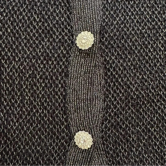 JM Collection MP‎ elegant black cardigan with silver thread + rhinestone buttons - Picture 5 of 7